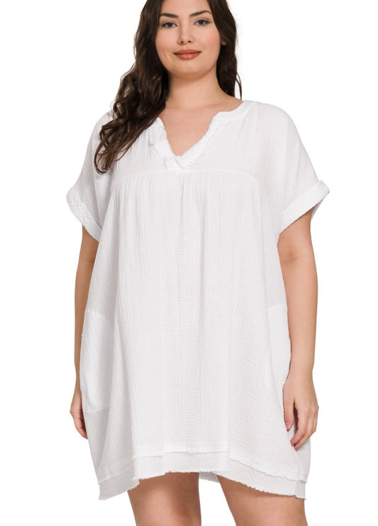 8.13.25 Dress Zenana cotton gauze ice blue