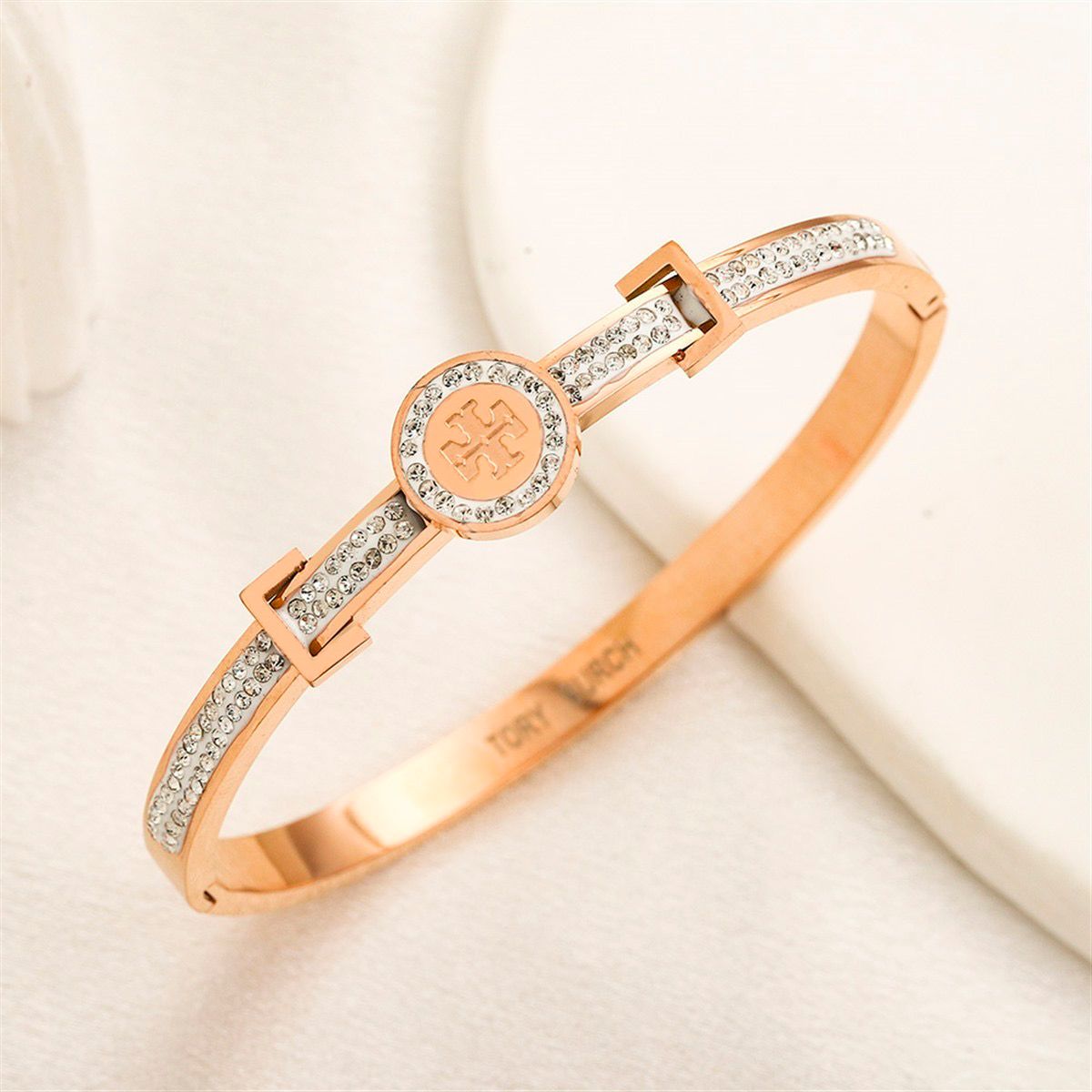 9.21.25 Bracelet  gold thin cuff TB w rhinestone
