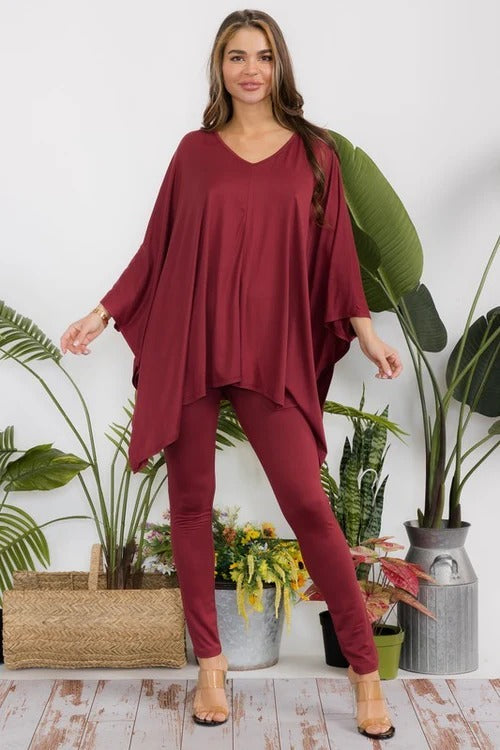 12.8.25 Legging set Maroon w flowy top