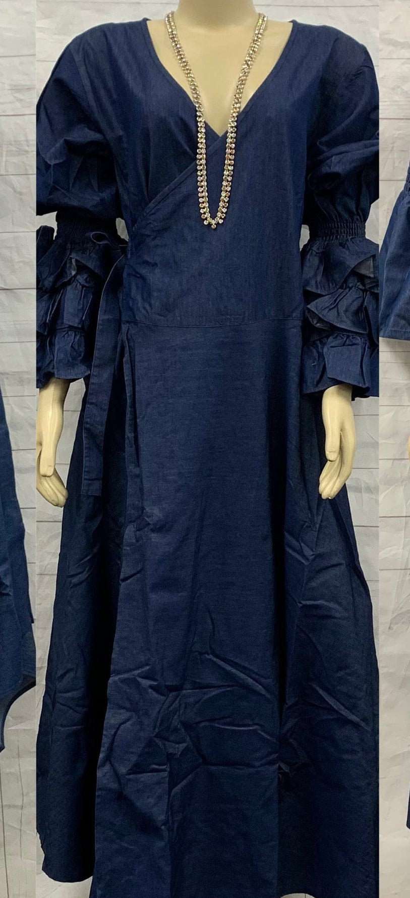 5.29.26 Dress Denim wrap dress ruffle sleeves up to 1x