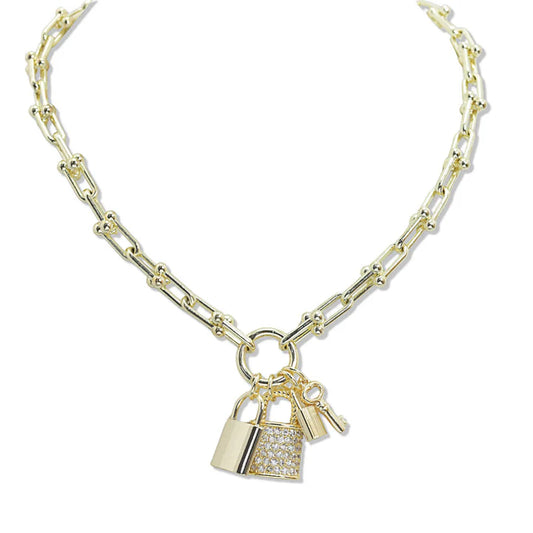 10.2.25 Necklace locket w charms link 14k plated