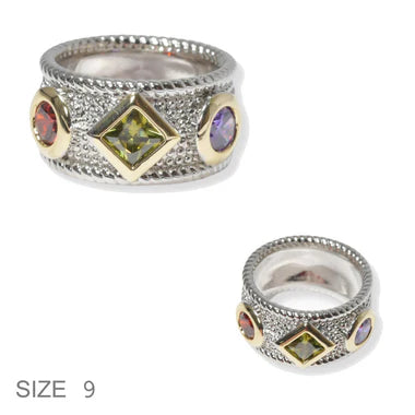 10.2.25 Ring multicolor stone silver/gold band
