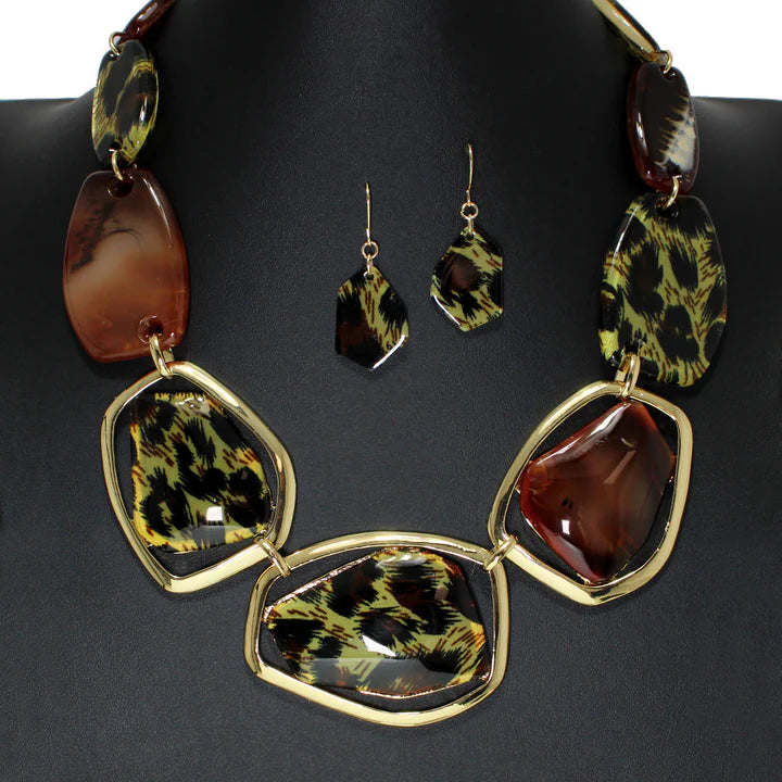 10.29.25 Necklace set GEOMETRIC CELLULOID ACETATE NECKLACE cheetah