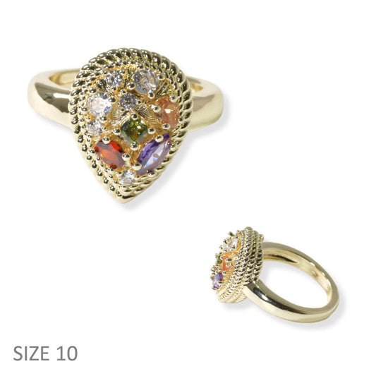 10.2.25 Ring Multi stone tearstop 14k gold plated