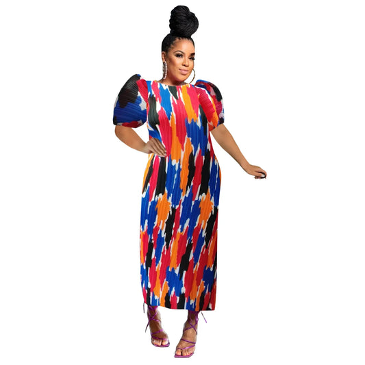 6.5.25 Dress MIR accordian w short balloon sleeve up to 2x