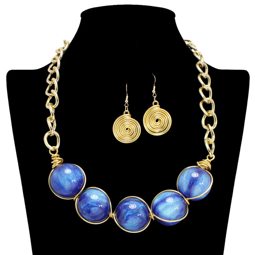 10.14.25 Necklace set glitter ball w gold spiral earrings