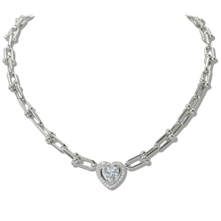 4.1.26 Necklace 14K Gold Plated Square Cz Stone Accent link heart