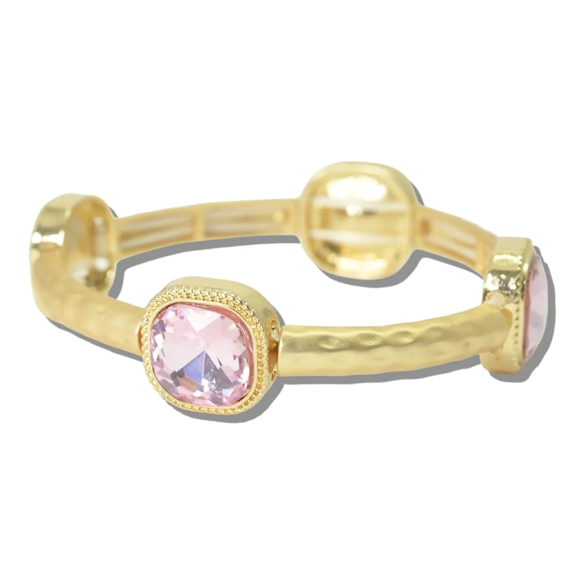 7.7.26 Bracelet GOLD HAMMERED CUSHION CRYSTAL STRETCH BRACELET