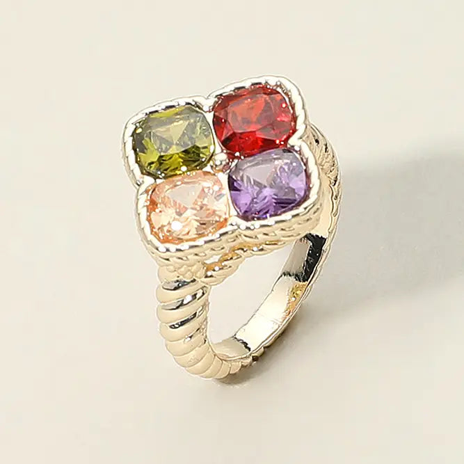 12.7.25 Ring Square with colorful gem stoneCZ
