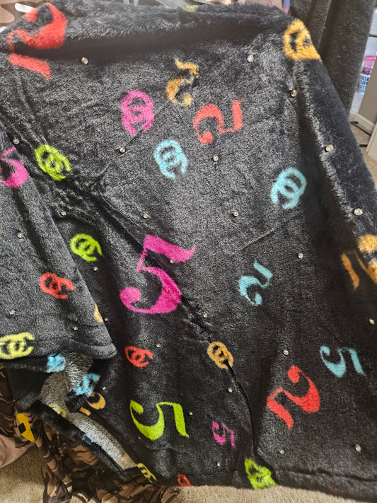 9.13.24 Poncho colorful number Black w rhinestones OS