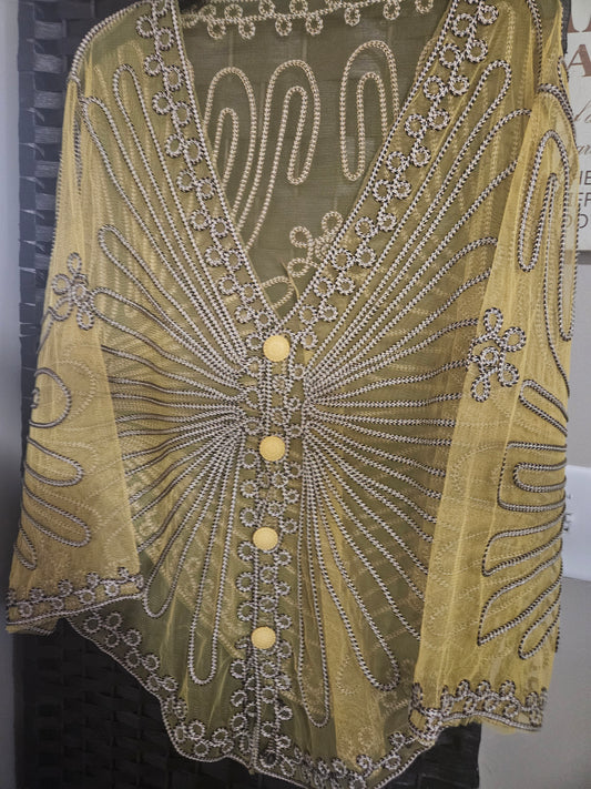 8.18.25 Net mesh top w embroidery 3 button up up 2x