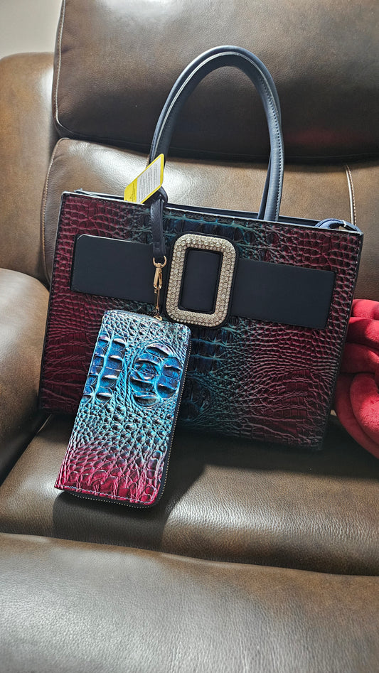 9.4.25 Purse Croc texture ombre w buckle bling