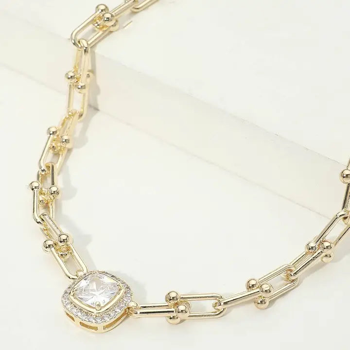 4.1.26 14K Gold Plated Square Cz Stone chain square gold