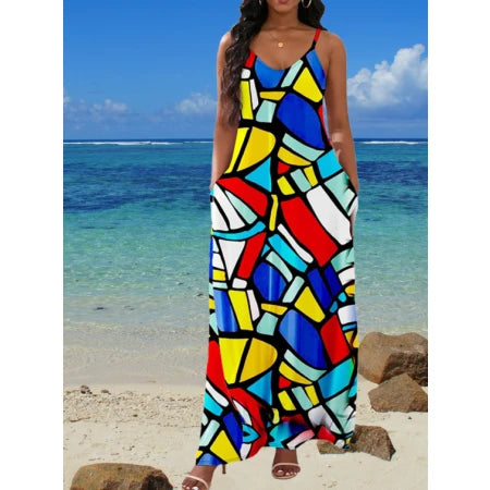 6.10.26 Dress multi color w spaghetti strap