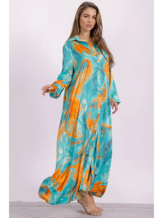 9.6.25 Dress Button donw maxi aqua