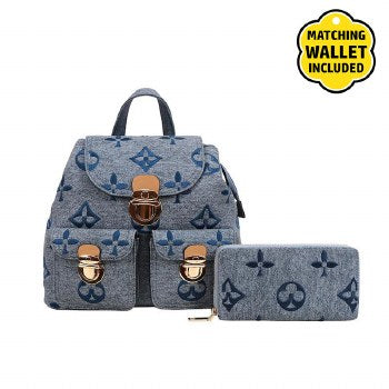 6.12.25 Backpack denim look w designer printer 2in1