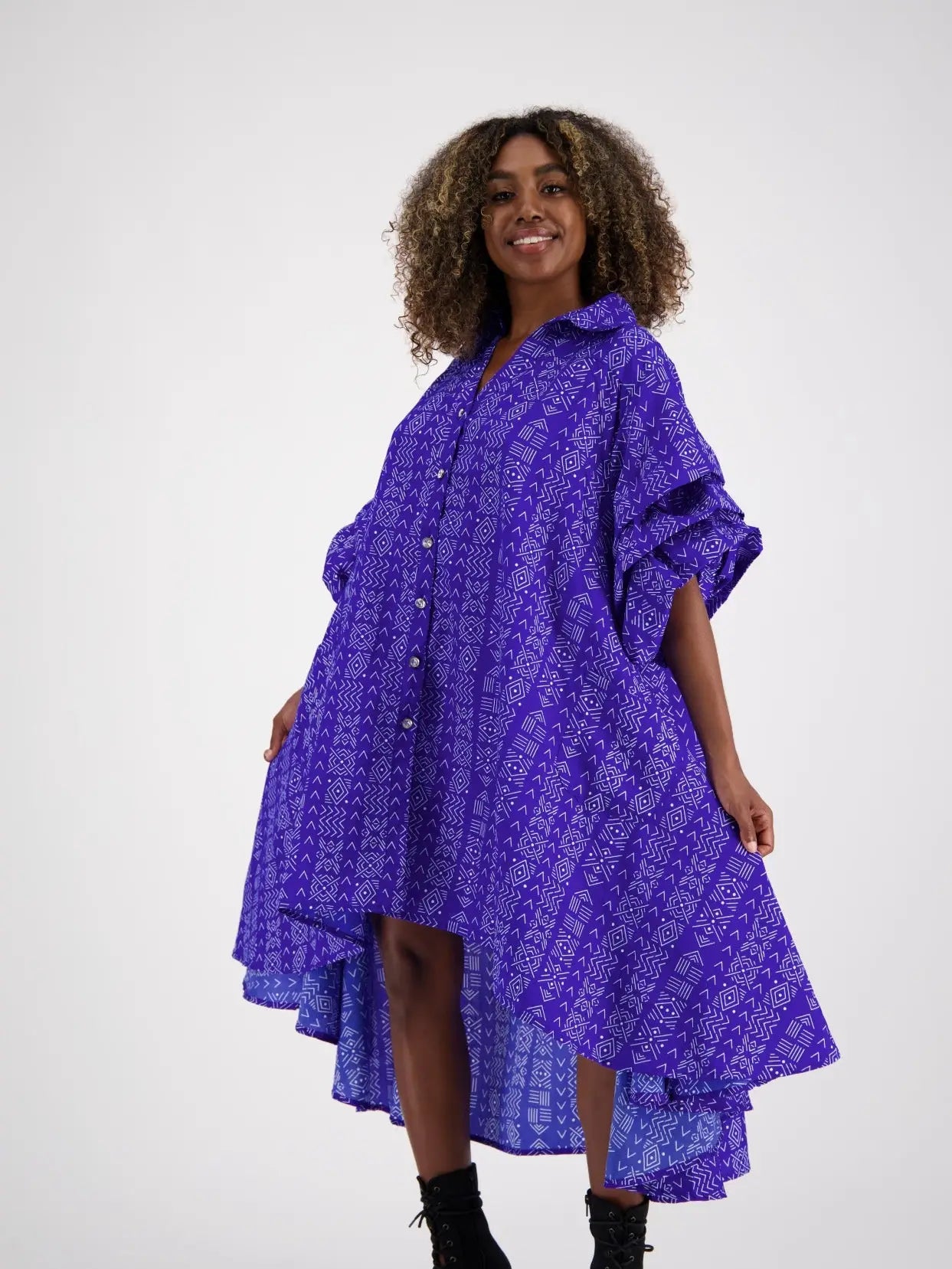 10.15.25 Dress AA tribal print blue hi/low up to 2x