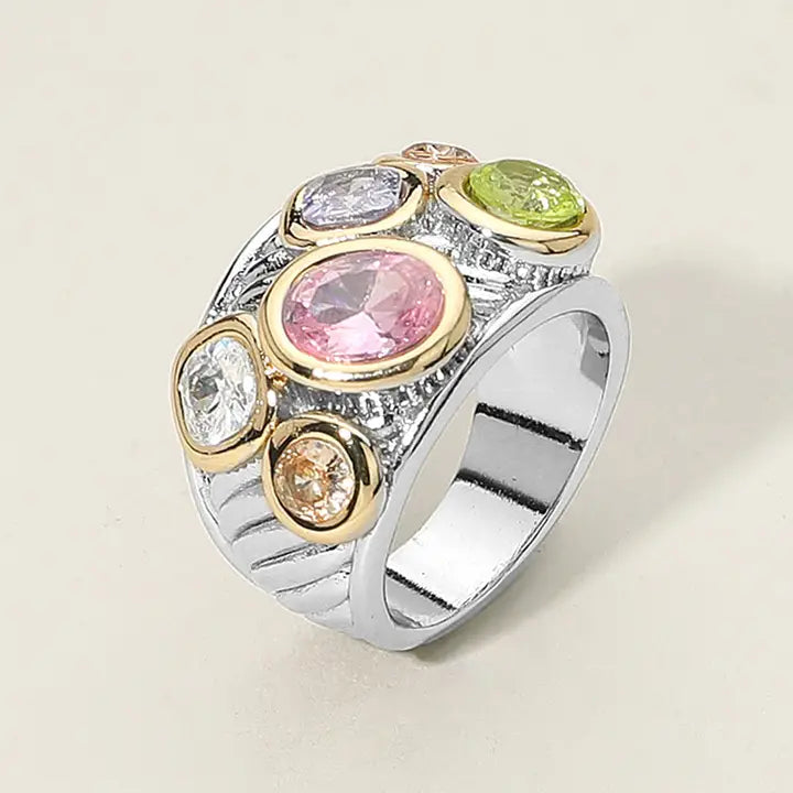 12.7.25 Ring multi shaped Cz stone embellished ring