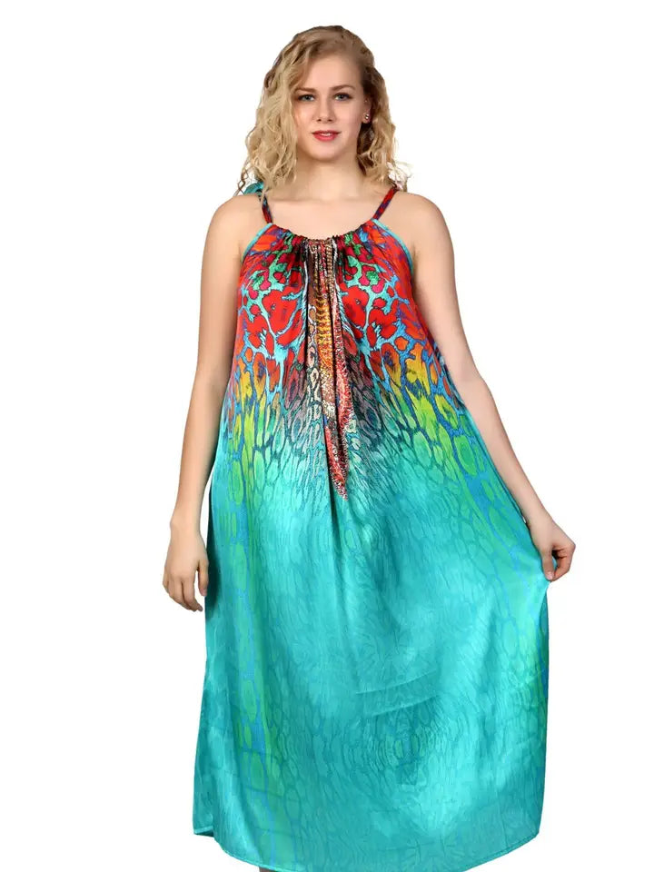 7.18.25 Dress halter dress w cheetah and colorful beaded front string up OS