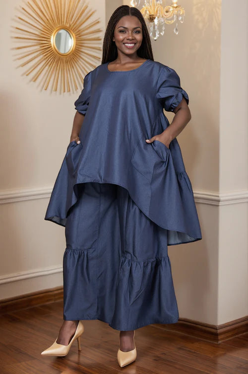 7.18.25 Pants set denim w tier ruffle pants up to 2x