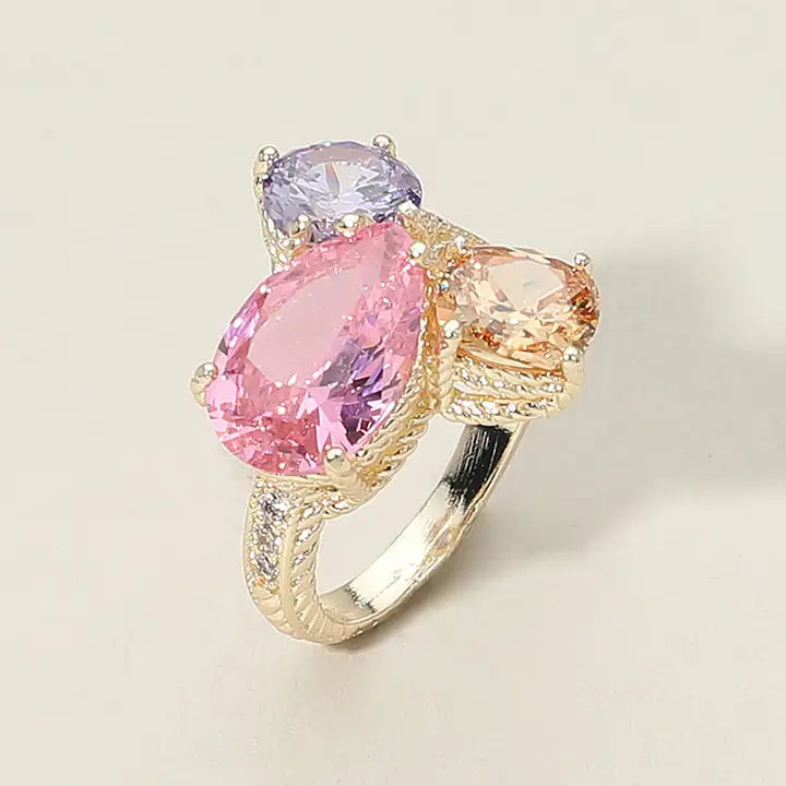 12.12.25 Ring triple color teardrop goldcz sz9