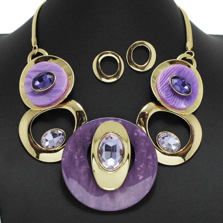 8.8.25 Necklace set ROUND CELLULOID ACETATE WITH RHINESTONE NECKLACE