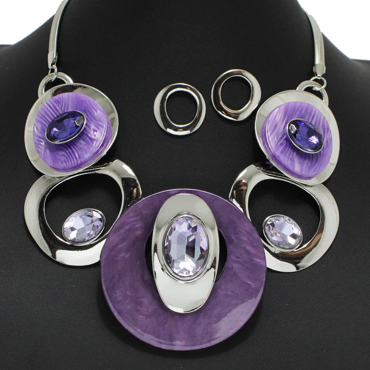 8.8.25 Necklace set ROUND CELLULOID ACETATE WITH RHINESTONE NECKLACE