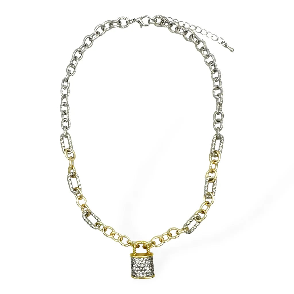 7.15.25 Necklace 14k plated w lock bling charm