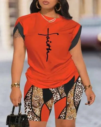 4.3.25 Short set orange Faith w/ cheetah shorts