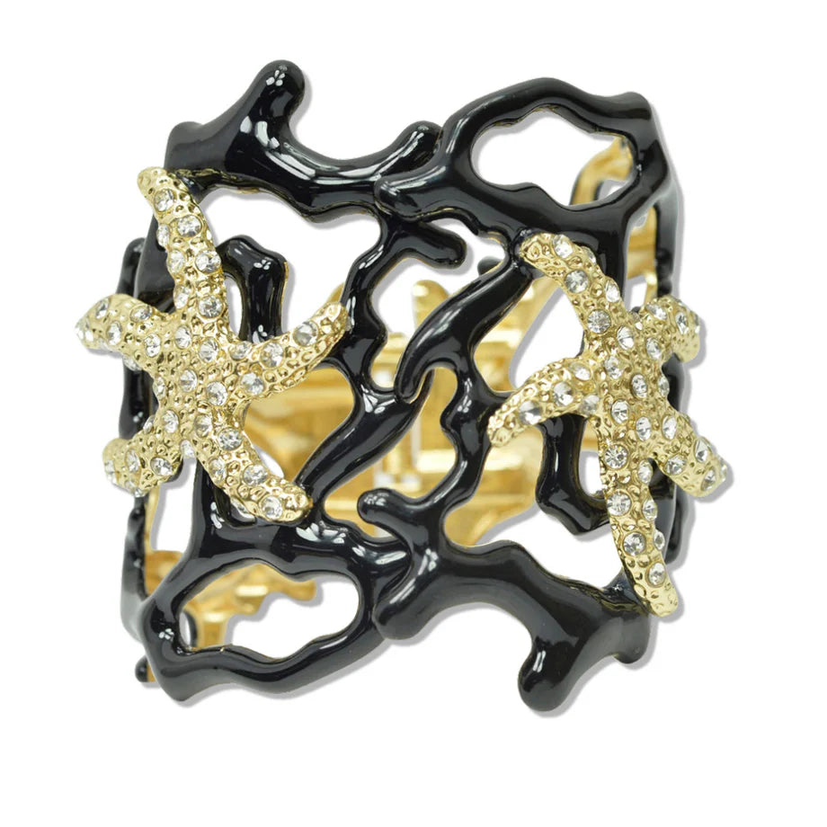 8.8.25 OCEAN SEA LIFE STARFISH CORAL BRANCH HINGED BRACELET