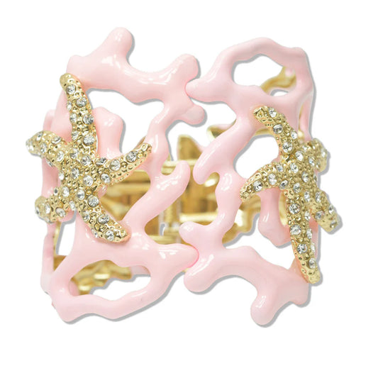 8.8.25  OCEAN SEA LIFE STARFISH CORAL BRANCH HINGED BRACELET