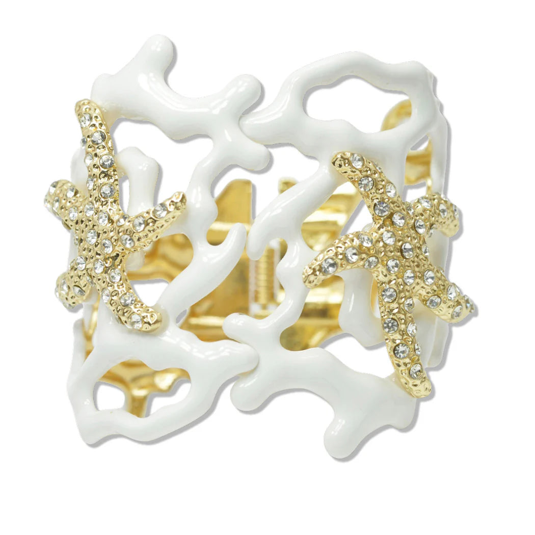 8.8.25 OCEAN SEA LIFE STARFISH CORAL BRANCH HINGED BRACELET