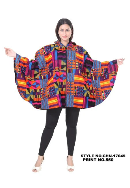 6.6.26 Hoodiee poncho colorful african pattern OS