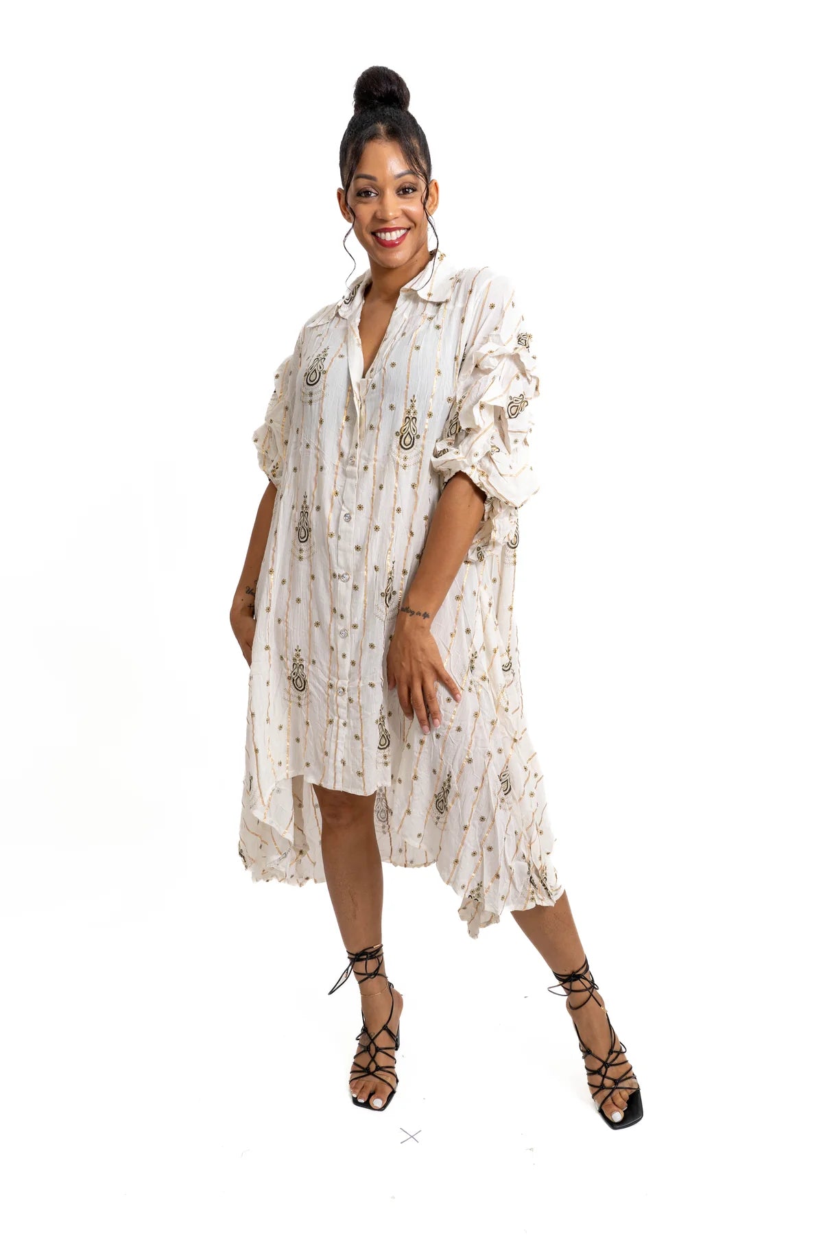 7.16.25 Dress Stepnstyle Faux Silk Metallic Paisley Print Dress