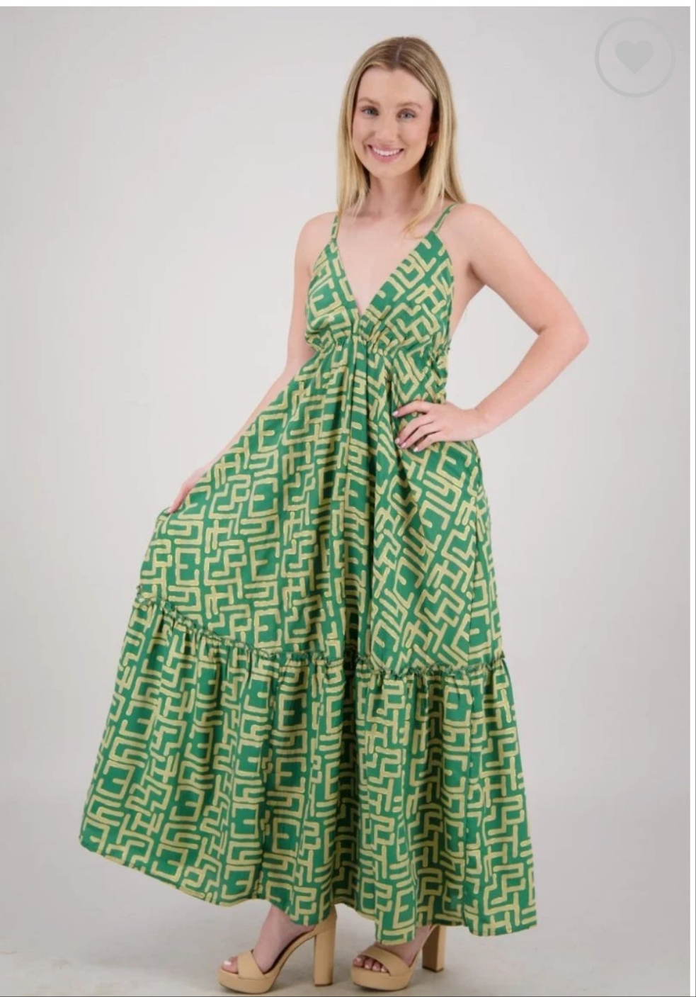 6.15.25 Dress Shanta summer vacay halter dress w gold box pattern OS