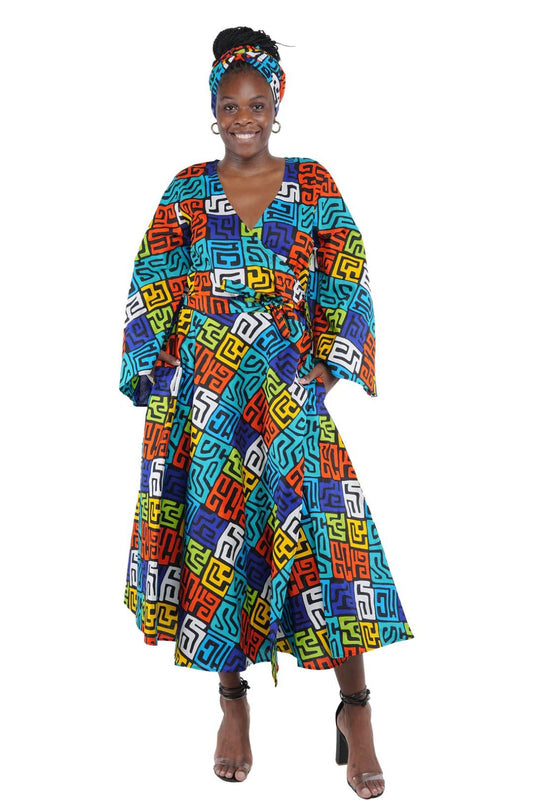 2.11.25 Dress African colorful wrap tribal print maxi dress up 2x