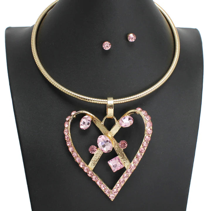 7.1.25 Necklace set HEART RHINESTONE ACCENT CHOKER NECKLACE