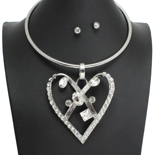 7.1.25 Necklace  set HEART RHINESTONE ACCENT CHOKER NECKLACE