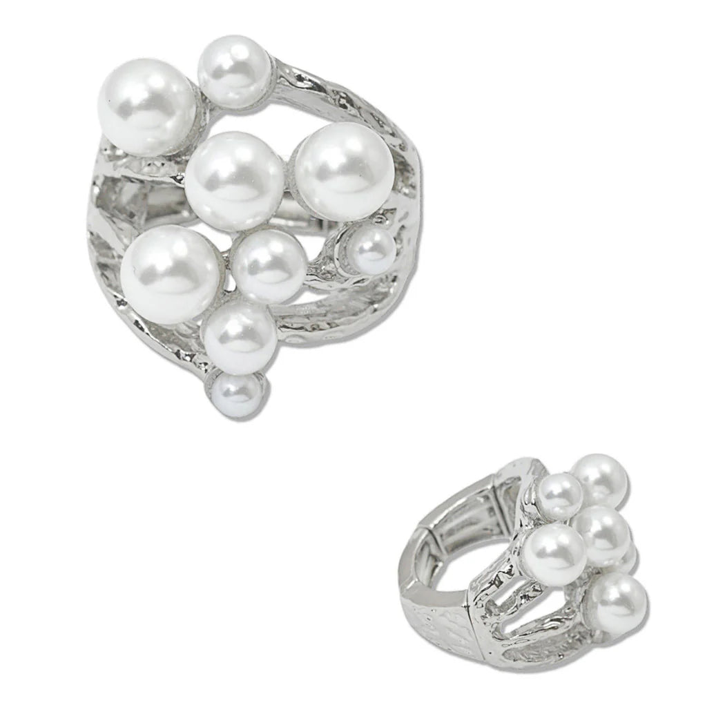 9.4.25 Ring pear accent hammered metal stretch rings