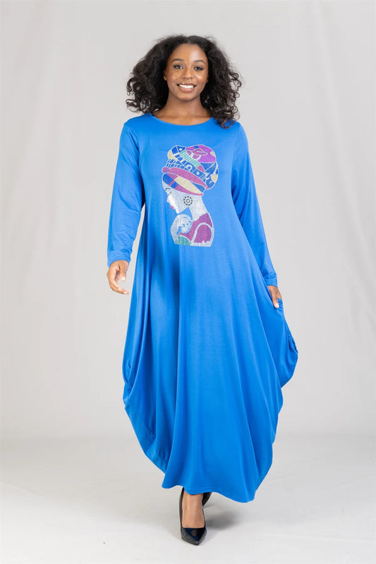 8.22.25 Dress NF Rhinestone embellished bubble african head up to 2x