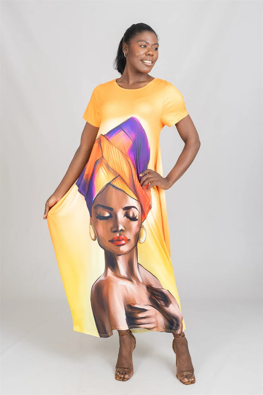 8.22.25 Dress NF  Face print dress orange up to 3x