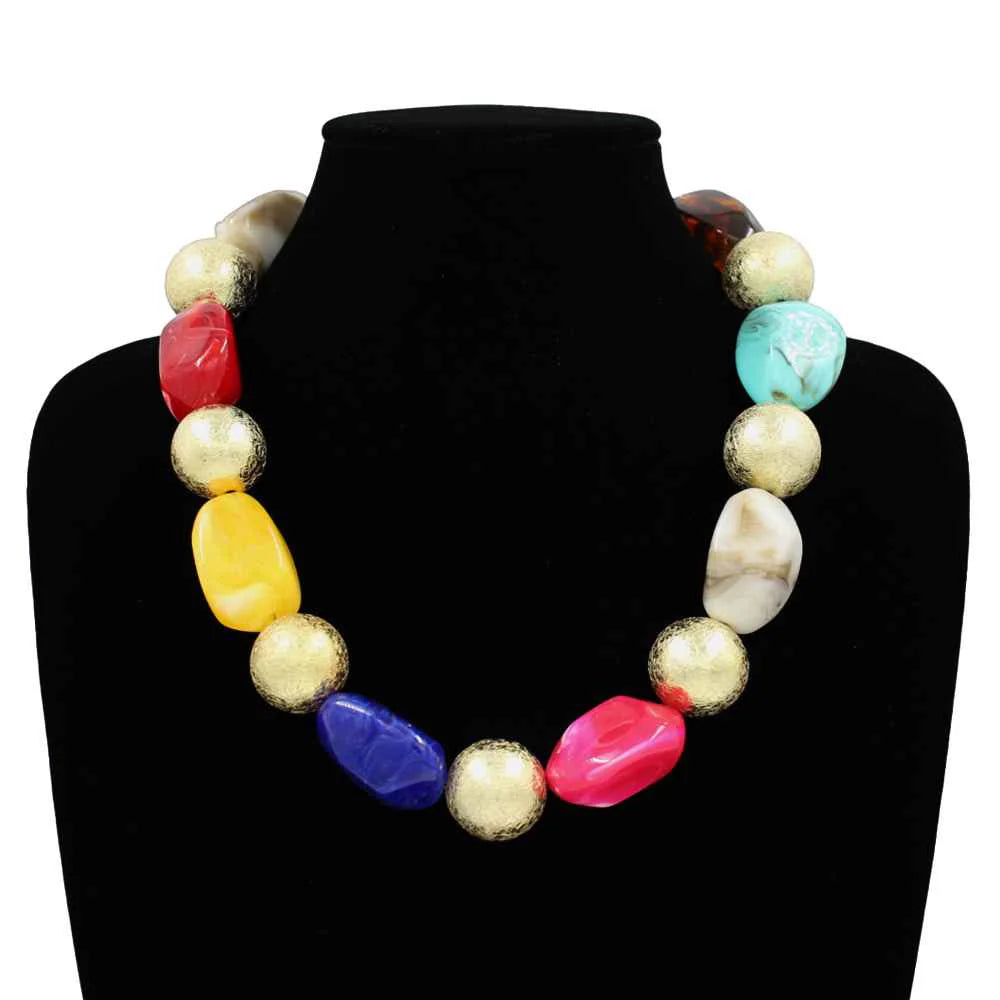 7.13.26 Necklace thick bead mix w gold
