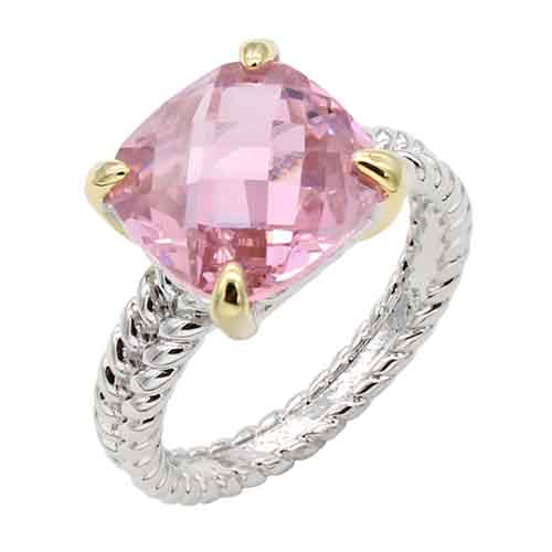 9.30.25 Ring silver gold CZ stone size 8 pink