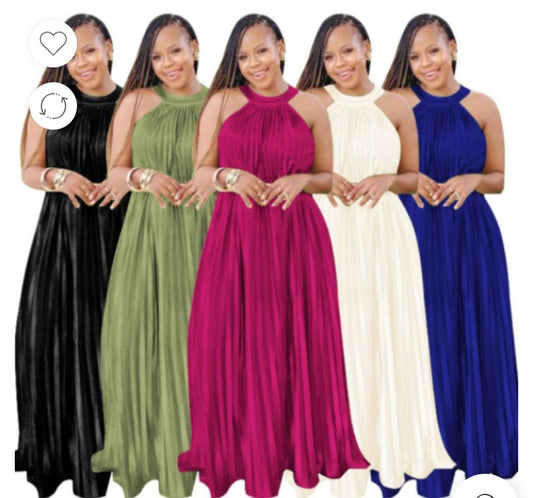 6.20.25 Dress satin sleeveless pleated dress hot pink