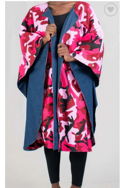 4.17.25 Jacket denim w pink camo print