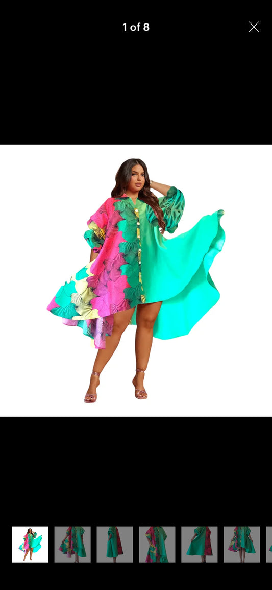 3.26.25 Dress IB green/ w mix print high low up to 2x