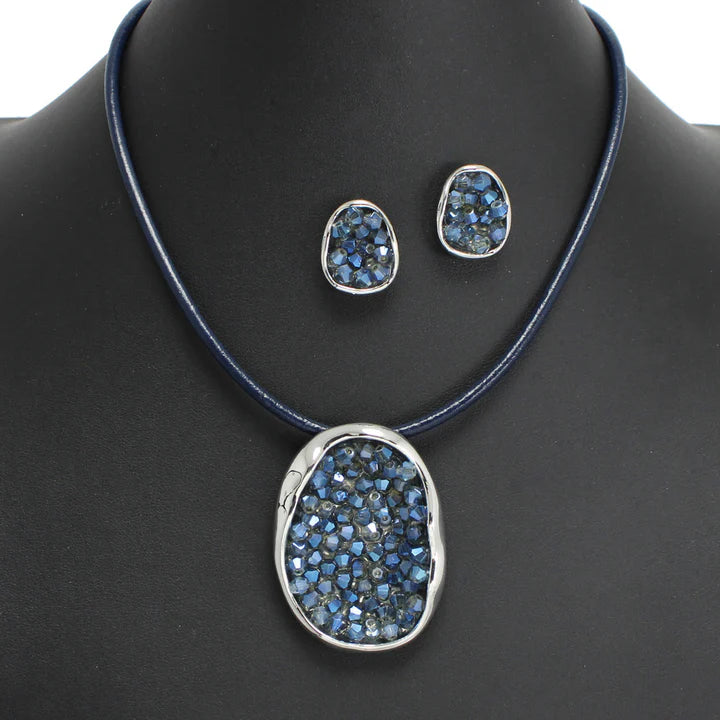 6.12.25 Necklace set DRUZY GLASS BEADED PENDANT NECKLACE