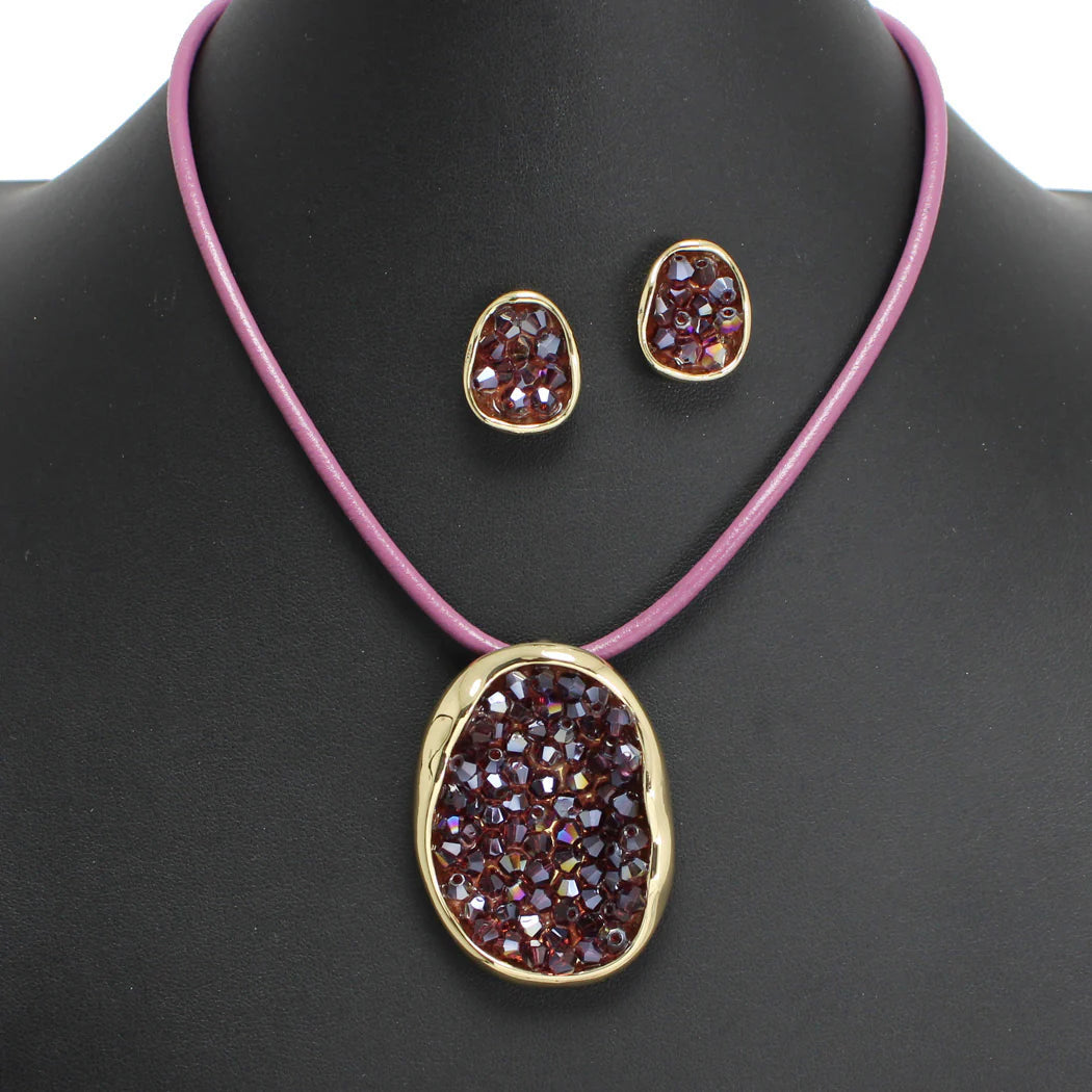 6.12.25 Necklace set DRUZY GLASS BEADED PENDANT NECKLACE