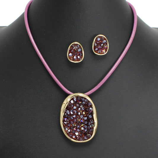 6.12.25 Necklace set  DRUZY GLASS BEADED PENDANT NECKLACE