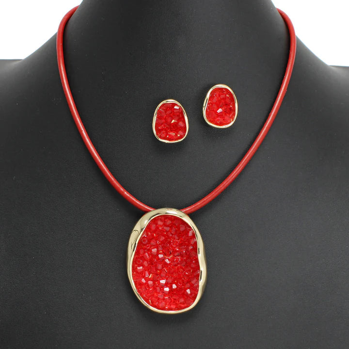 6.12.25 Necklace set DRUZY GLASS BEADED PENDANT NECKLACE